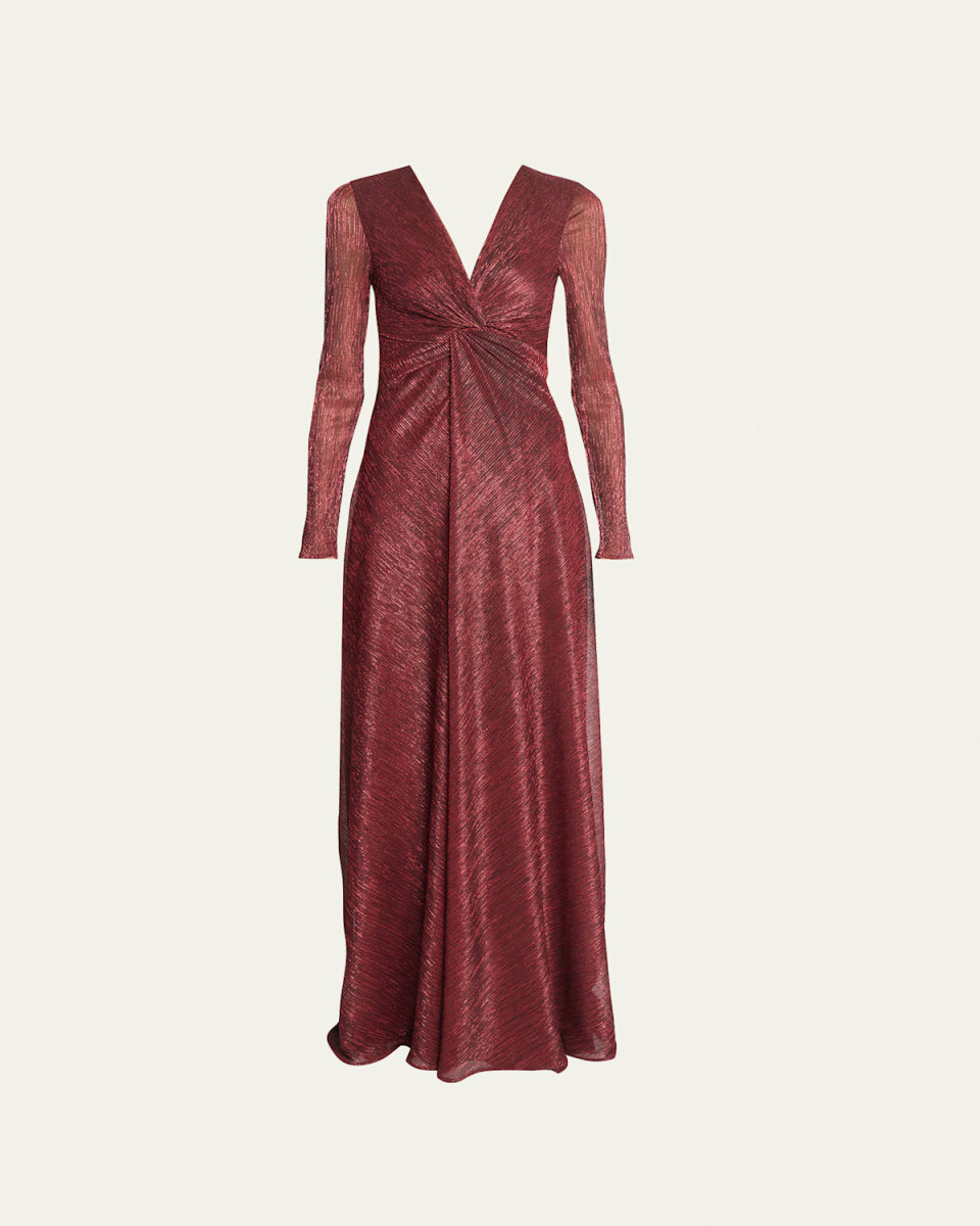 Twisted Metallic Viole Long-Sleeve Gown